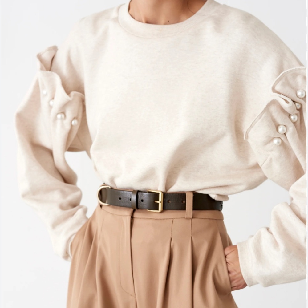 Sz XS Mother of Pearl Dani Oatmeal Pearl Detail Sweatshirt - Picture 3 of 10